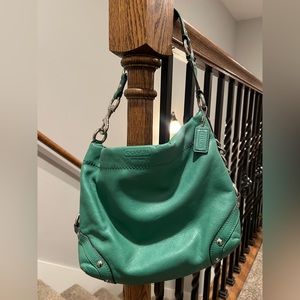 Teal Coach Authentic Leather Handbag Purse Shoulder Bag with Silver Hardware